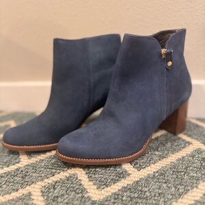 Marc Joseph Dark Blue Suede Heeled Ankle Boots Size 10 NWOT